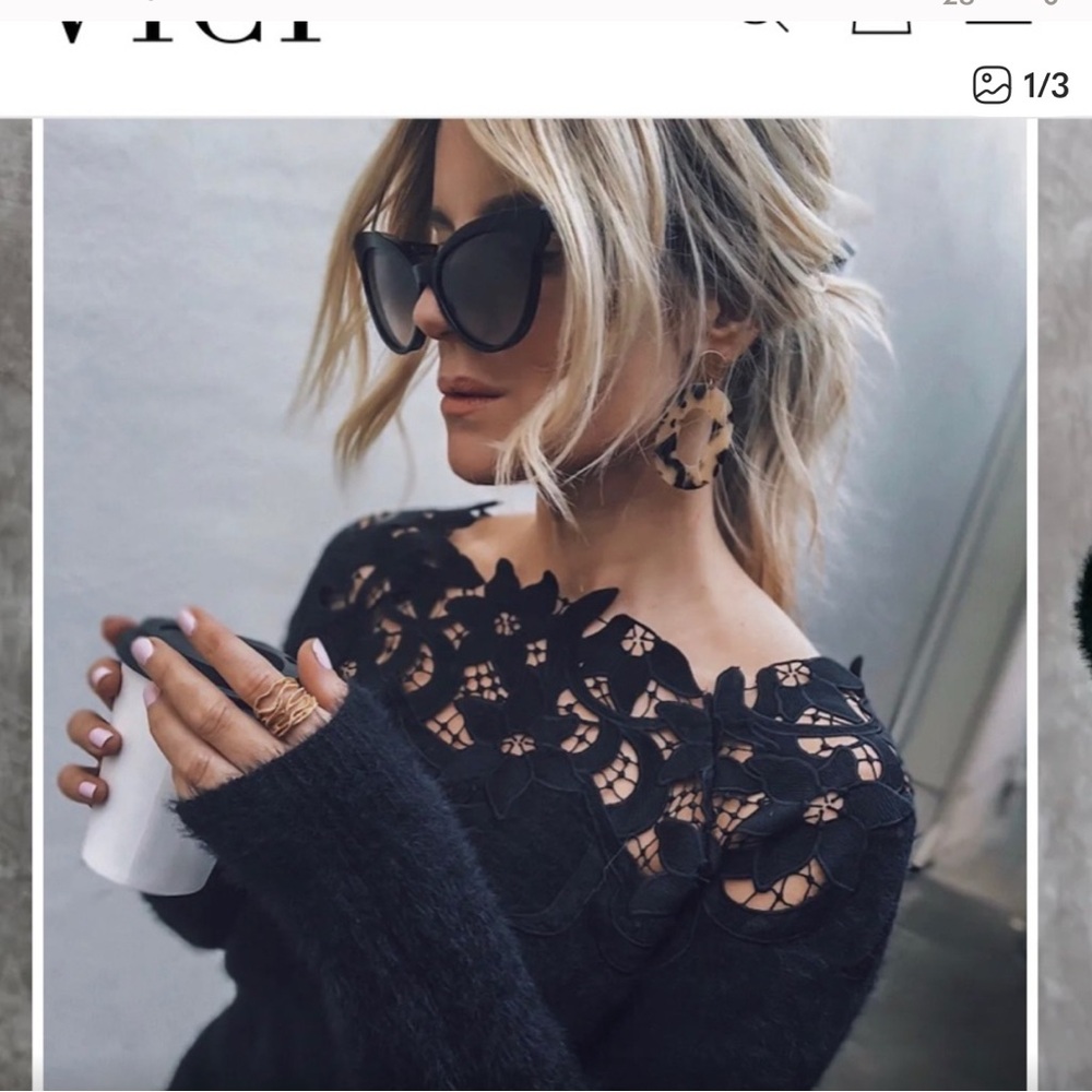 Vici Black Floral Lace Sweater - Sincerely Yours